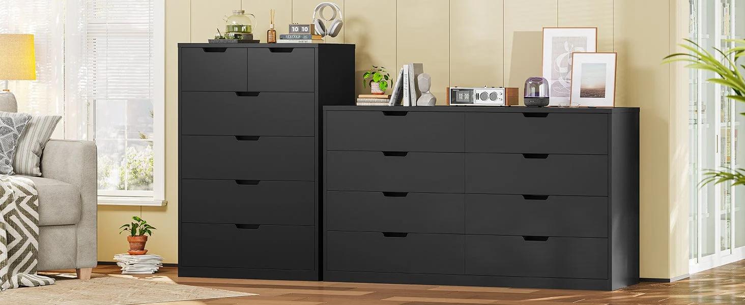 Sikaic 8 Drawers Dresser with Large Capacity Black Storage Cabinet Chest Storage Design Furniture