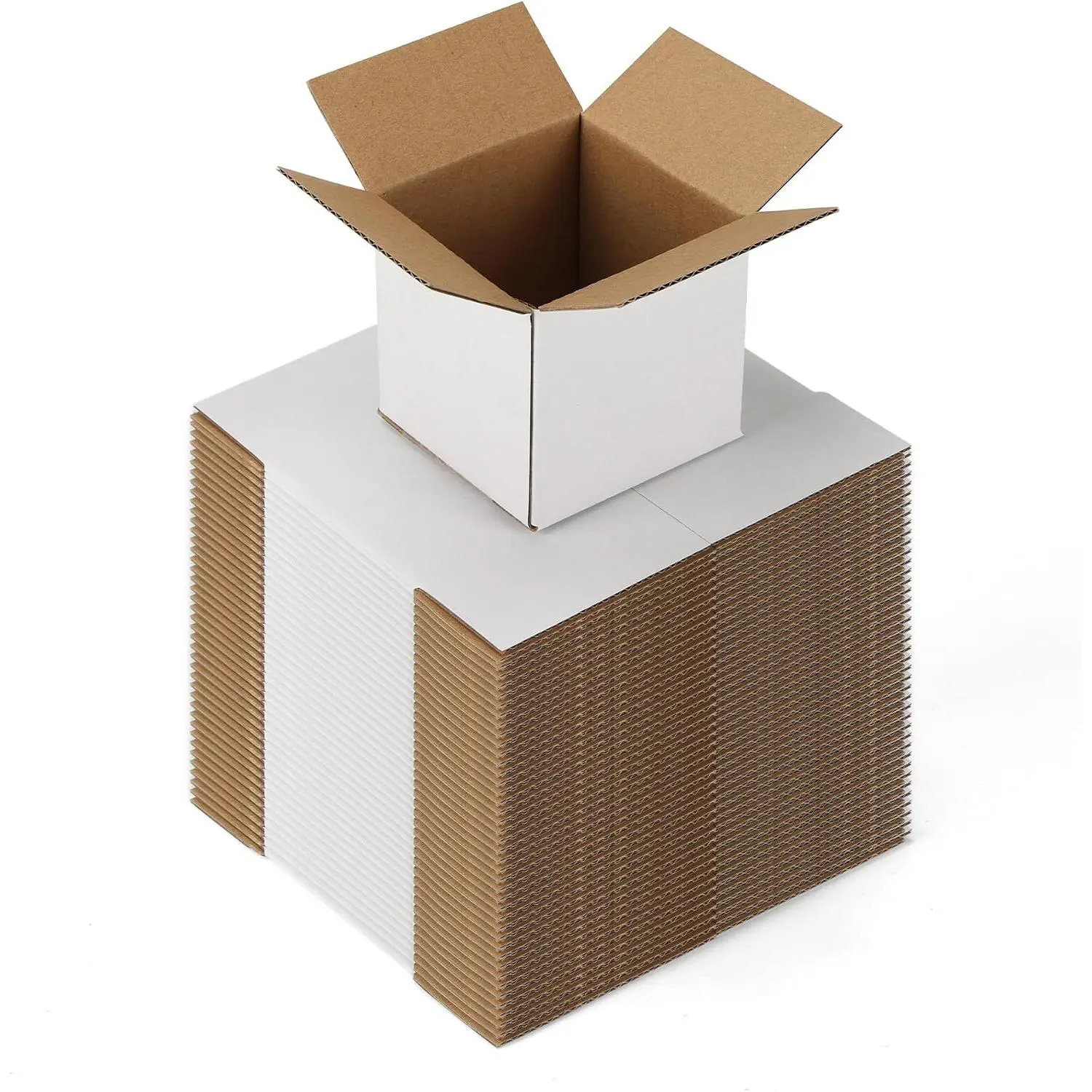 50 Pack 3x3x3 Shipping Boxes for Small Business, White Corrugated Cardboard Small Box for Packaging, Moving, Mailing, and Storing