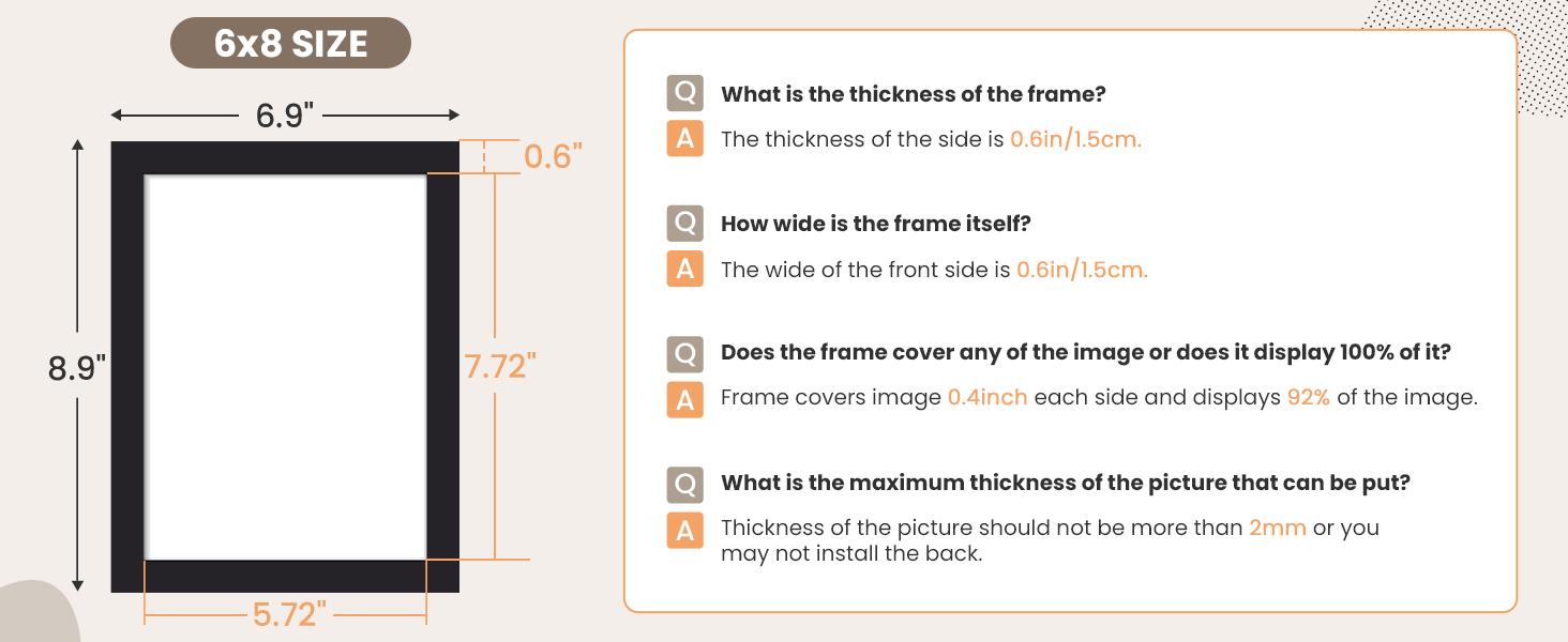 6x8 Picture Frame, Display Pictures 3.5x5.5 with Mat or 6x8 Without Mat, Wall Hanging Photo Frame, Black, 1 Pack