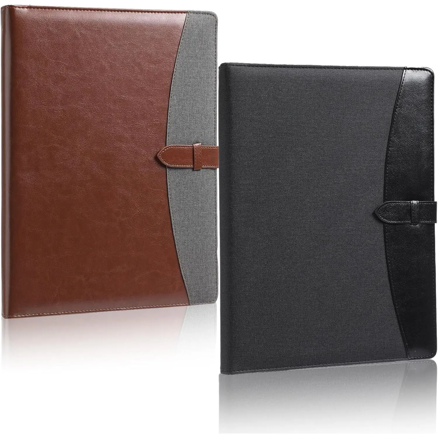 2 Pcs 3 Ring Leather Padfolio Binder Business Portfolio Folder, A4/Letter Size Document Organizer for Business Cards Conference Office, Back to School Gifts for Men Women, Black & Brown