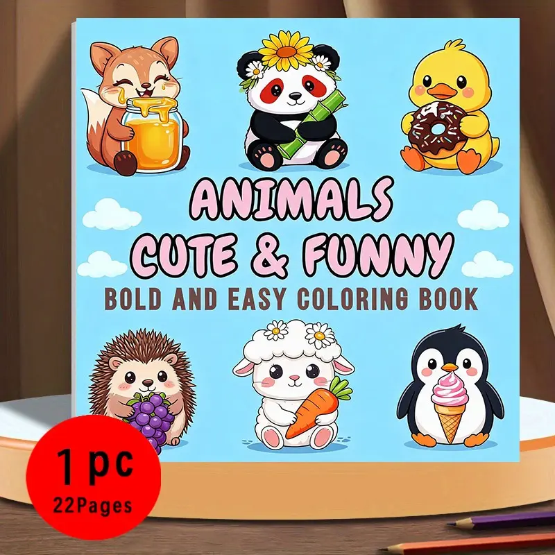 Cute Animal Coloring Book, 22 Pages Fantasy Scenes, Thick Non-Transparent Paper, Stress Relief, All Ages, Essential for Coloring Lovers
