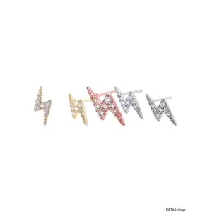 Lightning Bolt Shaped Rhinestone Inlaid Stud Earrings Polished Alloy Thin Skin Friendly Ear Post Sold As Pairs For Women Girls Daily Casual Outfit Party Styling Minimalist Sparkling Portable Decorative Ear Jewelry Accessory