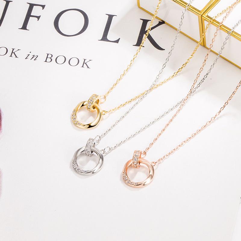 Diamond-Encrusted Double Ring Mobius Strip Couple Necklace Pair for Men and Women, Light Luxury Niche High-End Valentine's Day Gift