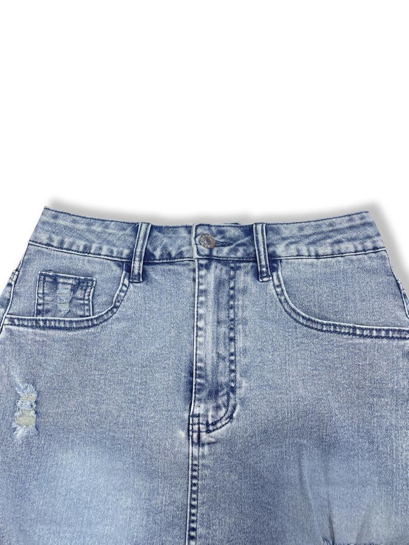 Women's Denim Skirt, Fashion Casual Ripped Skirt for Daily Outdoor Wear, Ladies Bottoms for Summer
