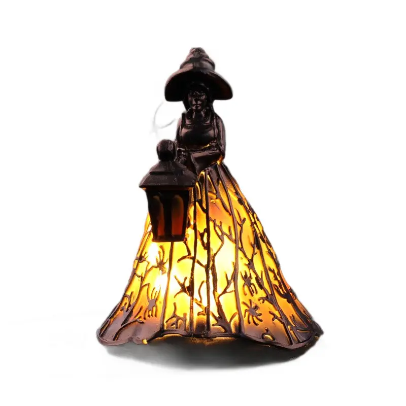 Gothic Ghost & Witch USB Lantern Ambient Light, Soft Night Lamp for Indoor Party Table Decor, Outdoor Yard Halloween Scene Ornament, Festive Handheld Decor Lantern with USB Plug, Lighting
