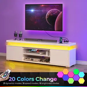 TV Stand With LED Lights & Power Outlet, Modern Entertainment Center For 32/43/50/55/65 Inchs TVs, Table, ,Modern TV Console, Entertainment Center With Storage, Universal Gaming Media Stand Storage Cabinet And Large Storage, White