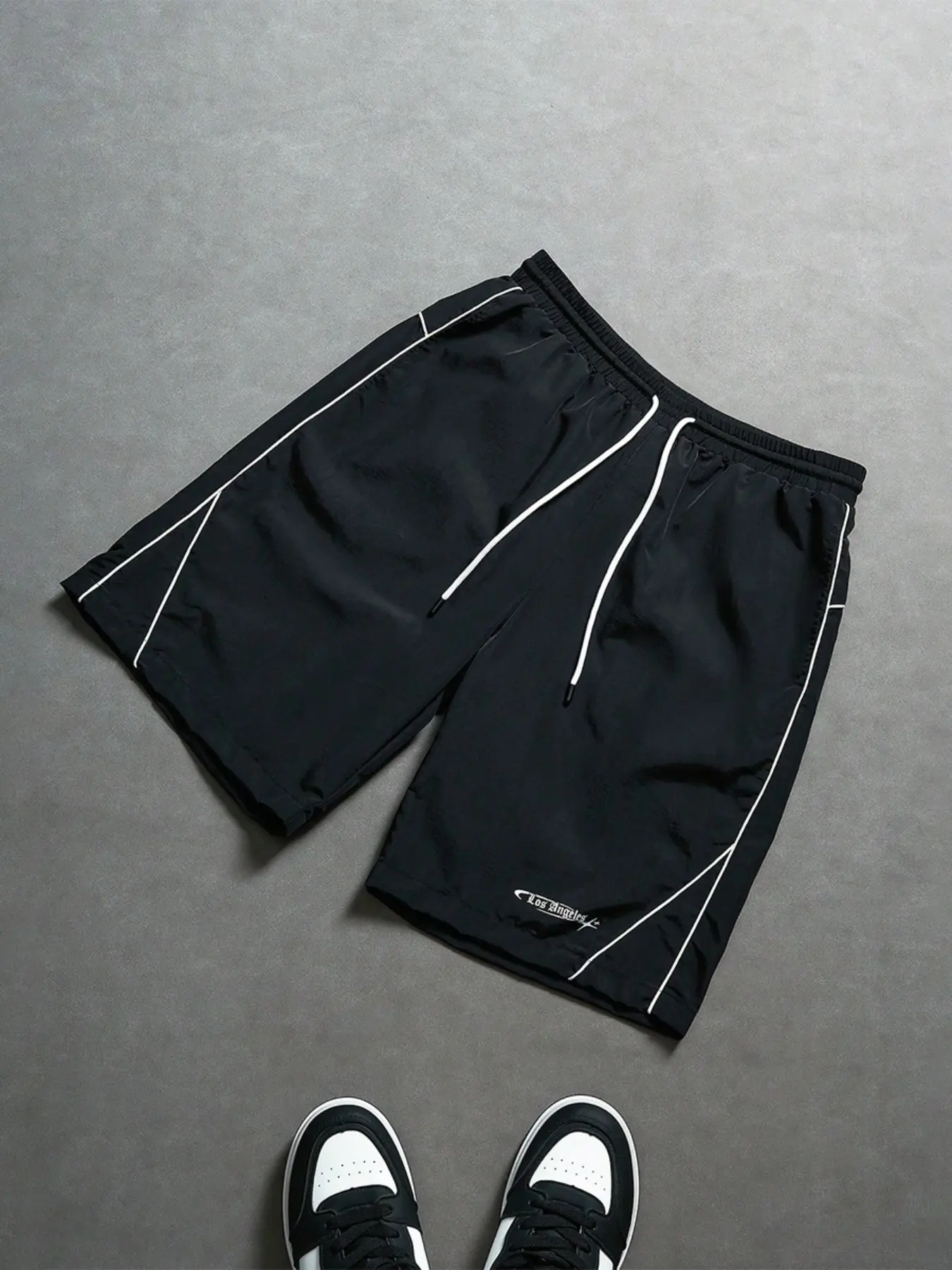 Men's Casual Sport Shorts, Lightweight Flowy Fabric, Elastic Drawstring Waist, Geometric Stripes, Gym & Daily Wear, Night Run Friendly