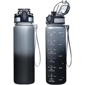 Water Bottle, 16.9 OZ Sports Water Bottles with Time Marker Wide Mouth, Motivational and Leakproof Drink Bottle, BPA Free Tritan with Carry Strap  Gym ness Outdoor(1 Bottle) New model