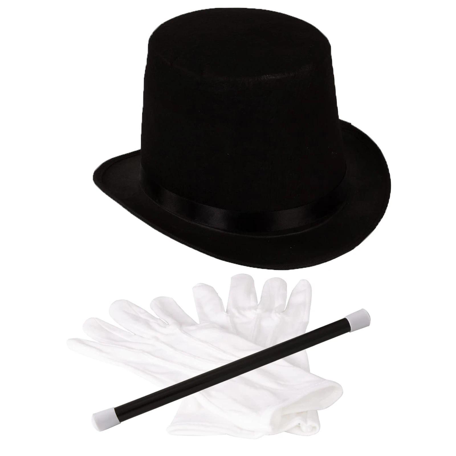 Fun party hat magician costume 3pcs magician dress up costume baton hat wand gloves set Kids Adult Stage Performance Costume