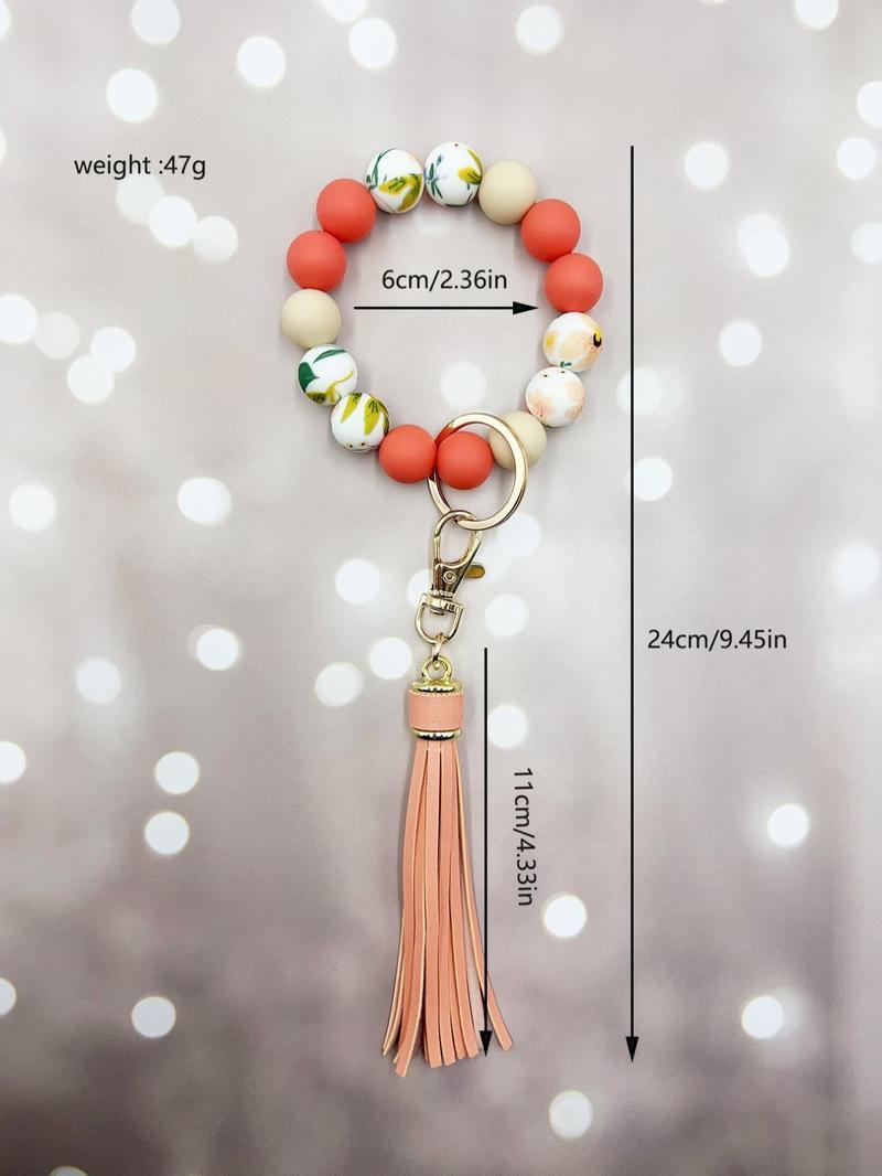 Women's Cute Colorblock Beaded Tassel Design Keychain, Trendy Exquisite Beaded Keychain, Charm, Chic Accessories for Daily & Party Decoration, Stylish Keychain