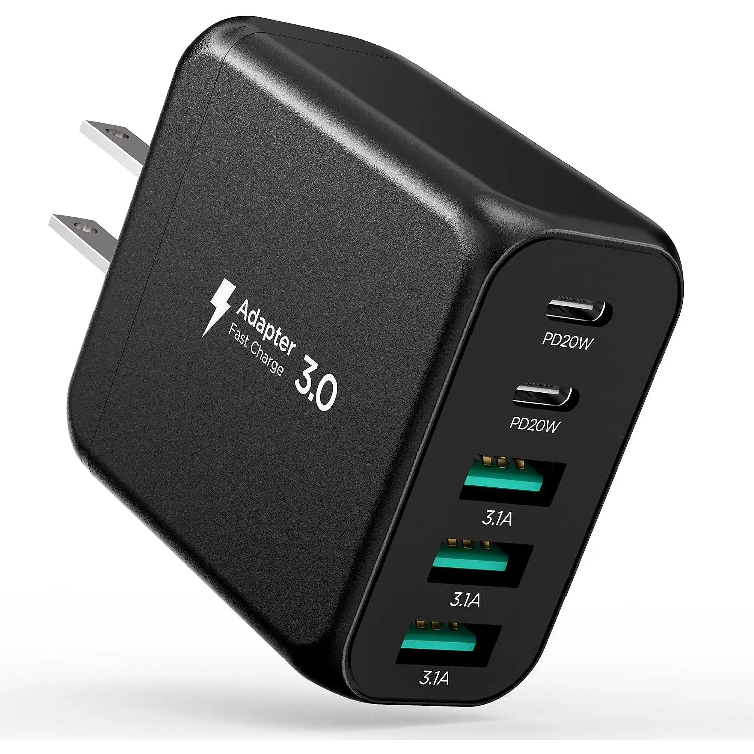 USB C Charger Block, Type C Charger  , 50W 5-Port USB Wall Charger Multiport Type C  Block Cube for  17/16/15/14/13/12/11 Pro Max XS, iPad,  & -Black