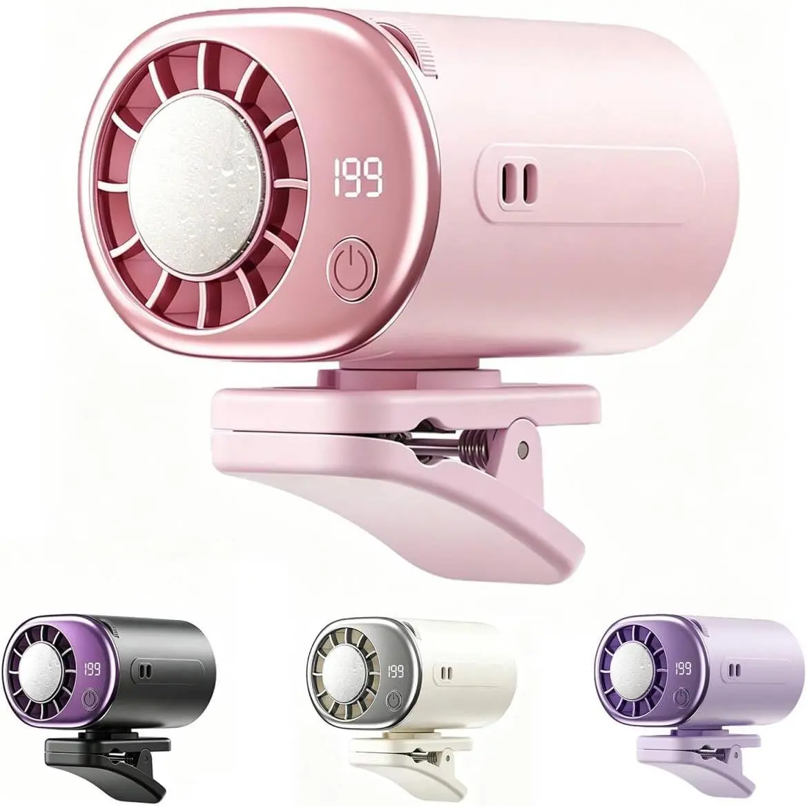 Clip On Fan with Led Display, Portable Ac Car, 16 ° C Cooling System, 360 °   Rotation & 199 Speeds Adjustable Mini Car Fan, Car Air Conditioner, Personal Fan Vehicle, Office, Outdoor Use (Pink)