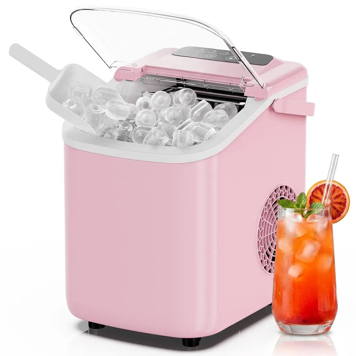 Portable Countertop Ice Maker Machine with Handle, Fast Ice Making 9 Pieces Ice Cubes Within 6-8 Minutes, 26lbs Daily Ice Production, Automatic Self-Cleaning Ice Machine with Ice Basket & Scoop Ideal for Home Kitchen Camping RV Use