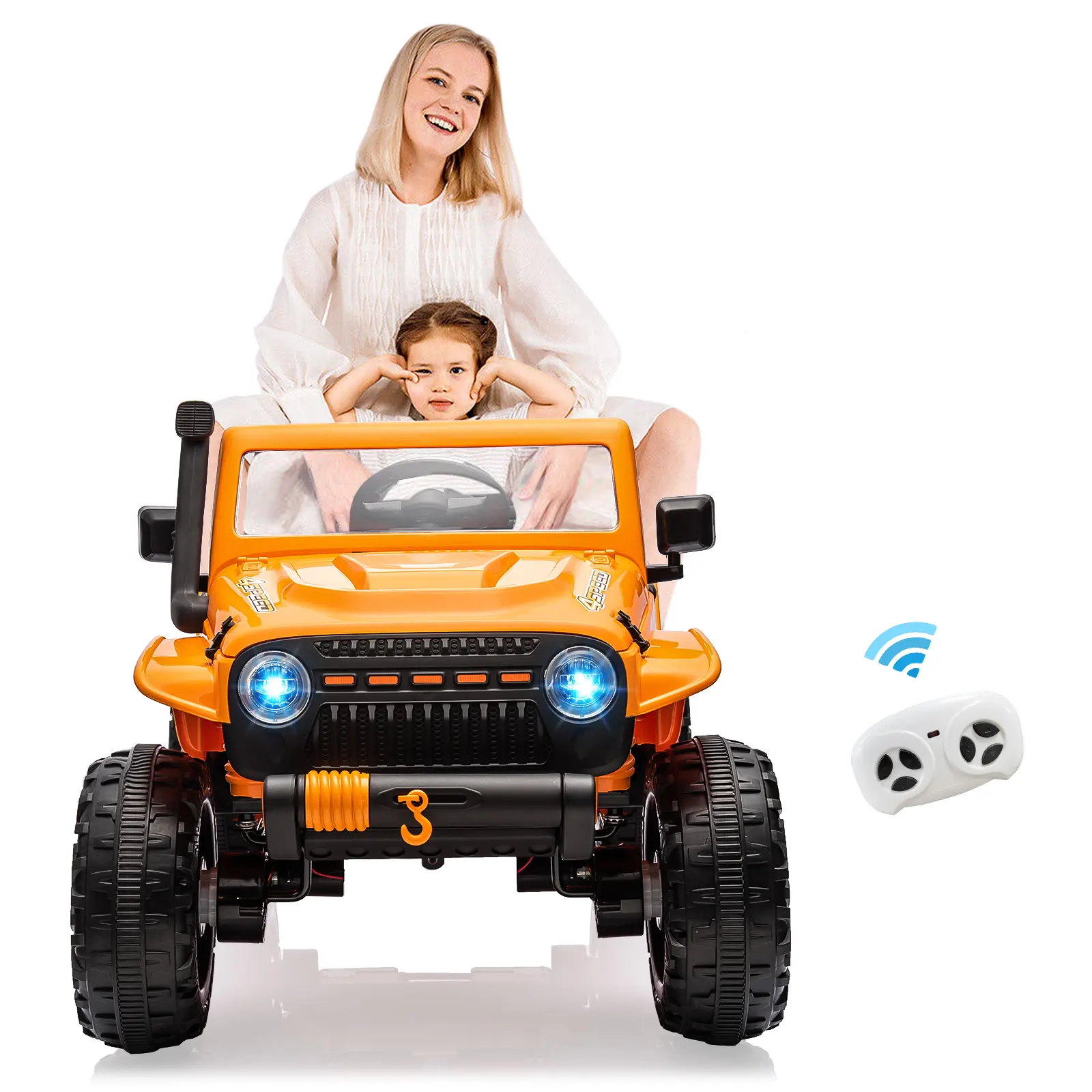 2 Seater 24V Ride On Toys,Electric Truck with Remote Control, Powerful Wheel,  4WD/2WD Switchable, LED Headlights & Music Player