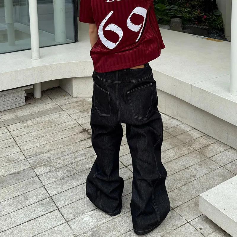 Kyn Apparel Korean High Street Buckle Curved Jeans Autumn Men'S Loose Straight Leg Pants Black Wide Leg Pants Casual Pants Hip-Hop Pants