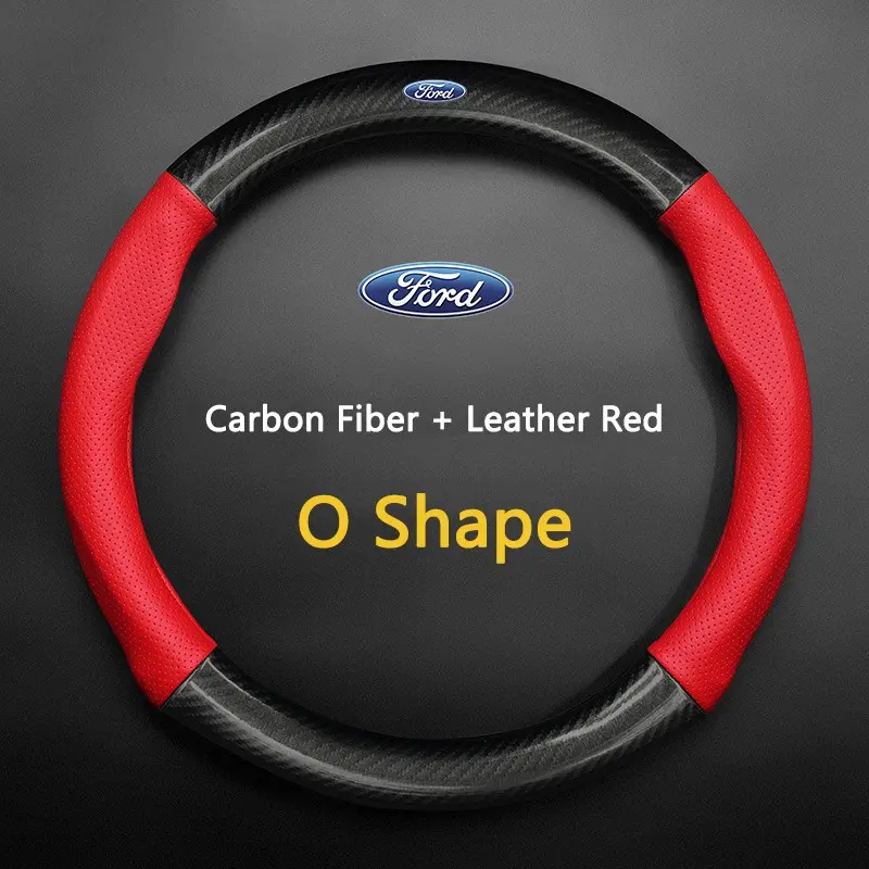 38cm High Quality Car Anti-Slip Steering Wheel Cover Carbon Fiber Leather Booster Cover For Ford ST EXPLORER EDGE Fiesta Focus Mondeo F150 Fusion Mustang Kuga Ranger Accessories