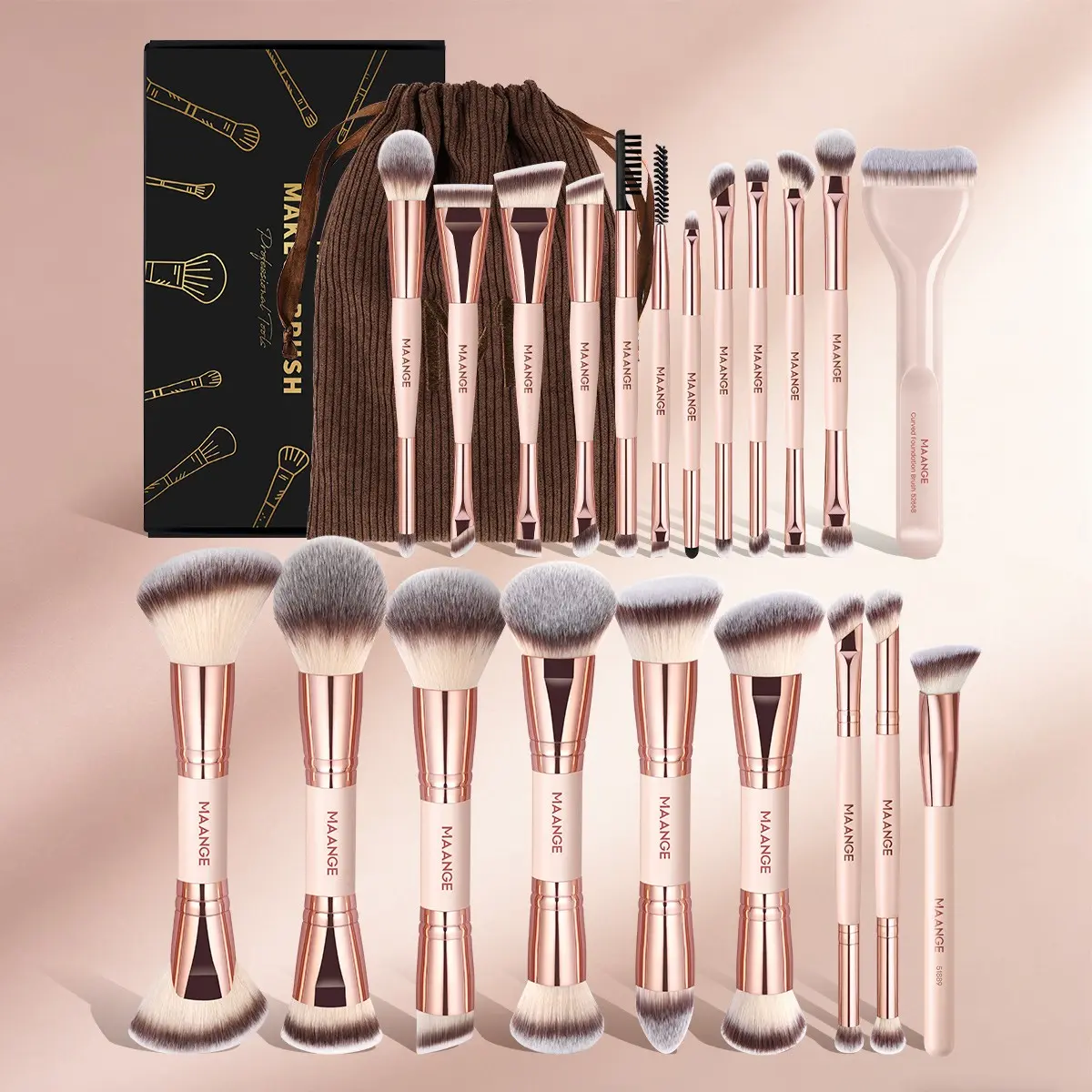 Maange 21-Piece Professional Makeup Brush Set with Storage Bag, Face Makeup Brushes, Foundation Brush, Blush Brush, Eyeshadow Brush, Mascara Brush, Ideal for Beginners
