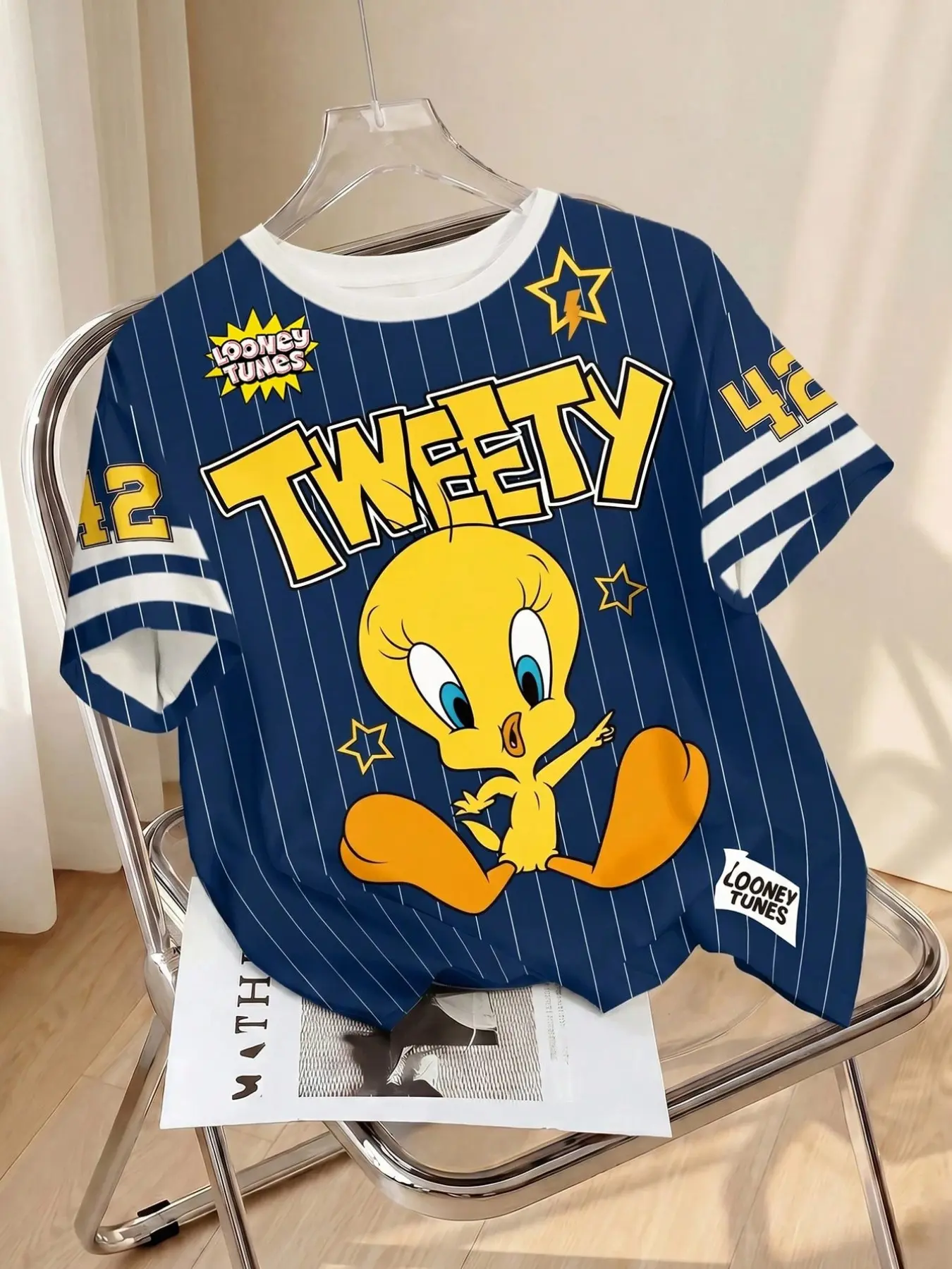 Women's Retro Cartoon Print T-Shirt, Sporty Short Sleeve Streetwear Top, Casual Fitted Above Knee Suit, All over Print Unlined