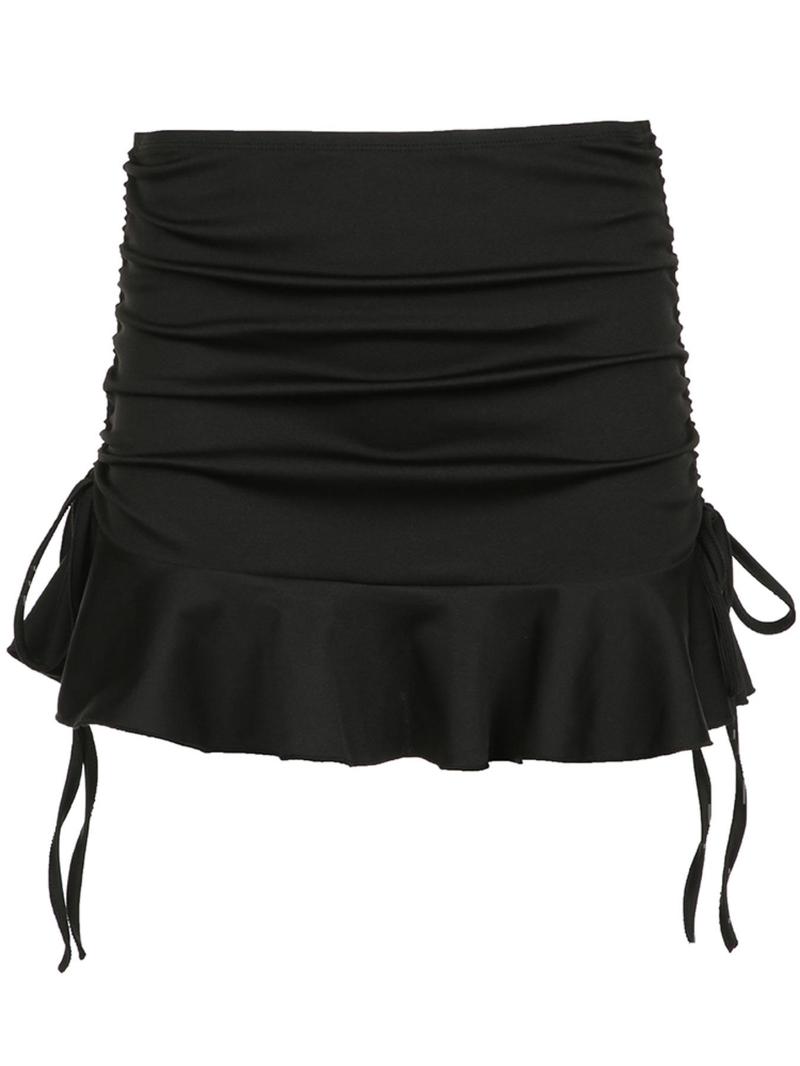 Women's Solid Ruched Drawstring Side Ruffle Hem Skirt, Fashion Casual Mini Skirt for Party Holiday Vacation, Short, Ladies Summer Bottoms Birthday Gifts, Street Fashion Skirt