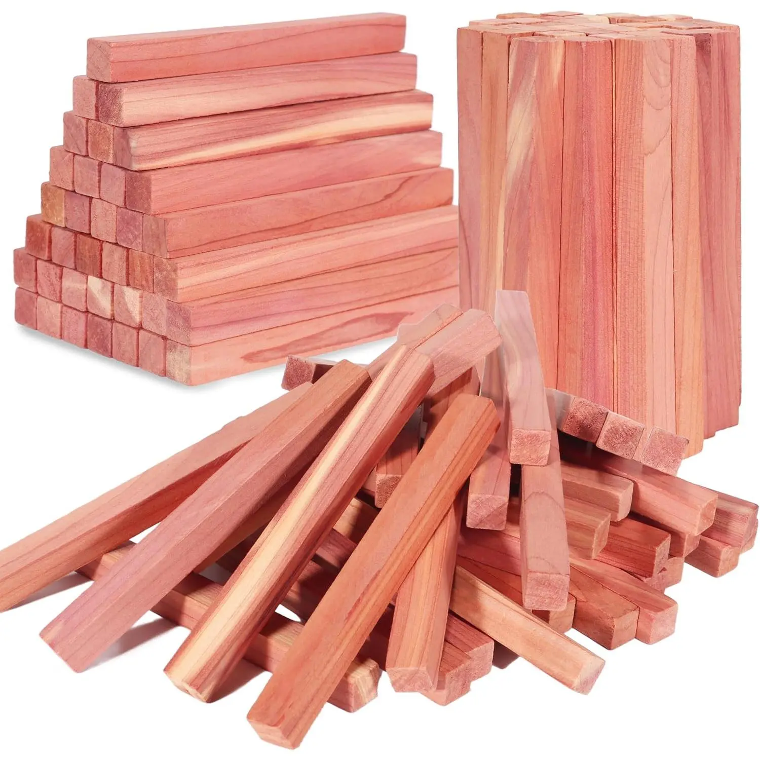 100PCS Cedar Blocks for Clothes Storage, 100% Aromatic Red Cedar Wood Sticks Chips for Closet, Wardrobe, Drawers (50 Cedar Sticks)