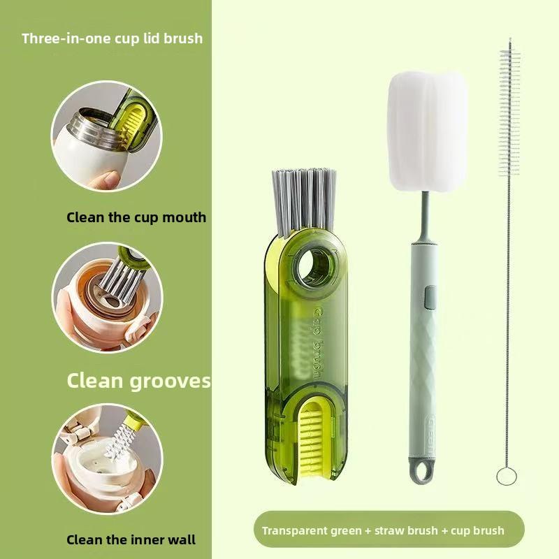 3-in-1 Portable Cleaning Brush Set: Lid Brush, Bottle Brush, Rim Brush & Vacuum Flask/Water Cup Cleaner