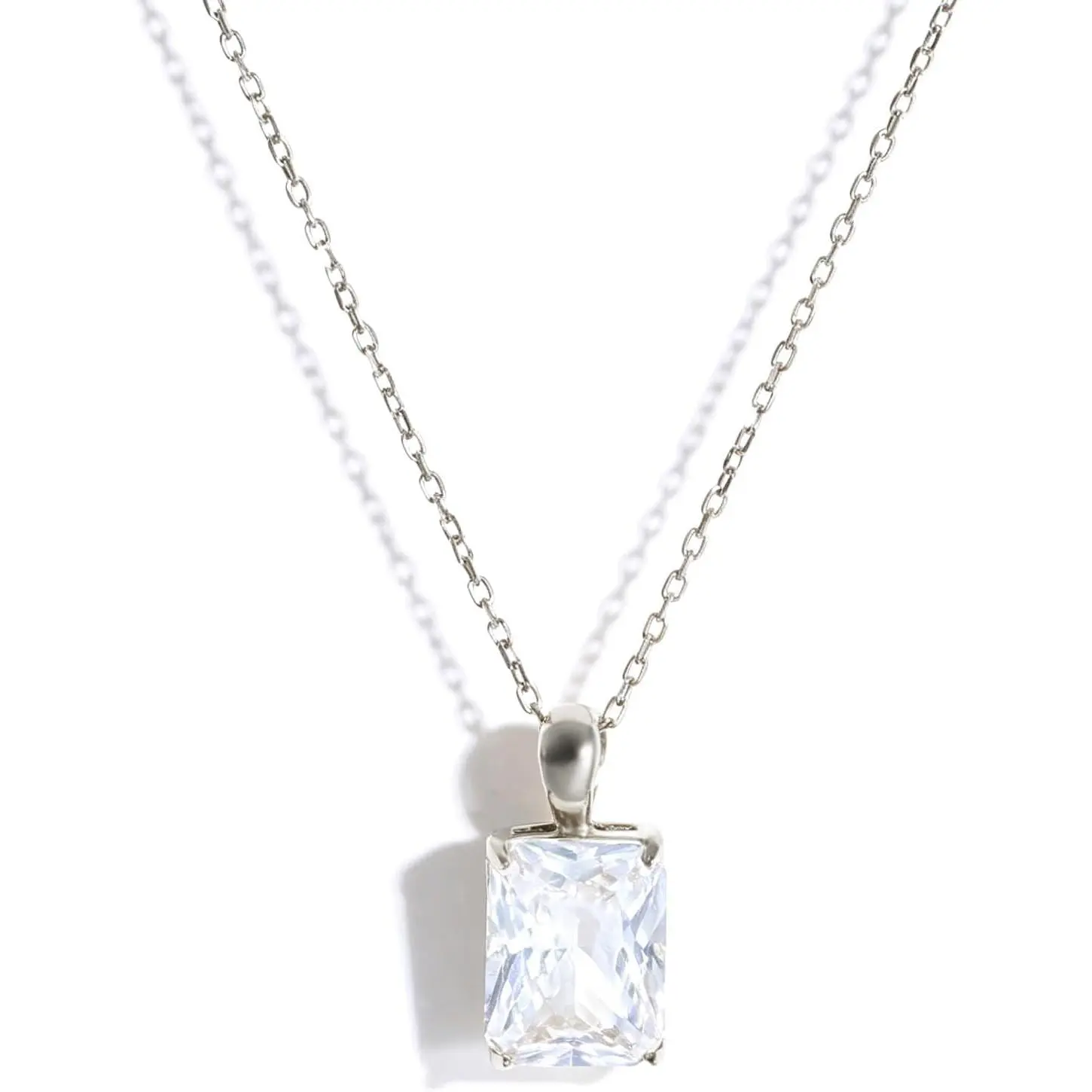 Dainty Princess Cut Cubic Zirconia Stainless Steel Pendant Necklace for Women, Fashion Sparkle Hypoallergenic Solitaire Necklace Birthday Gift for Her SIlver
