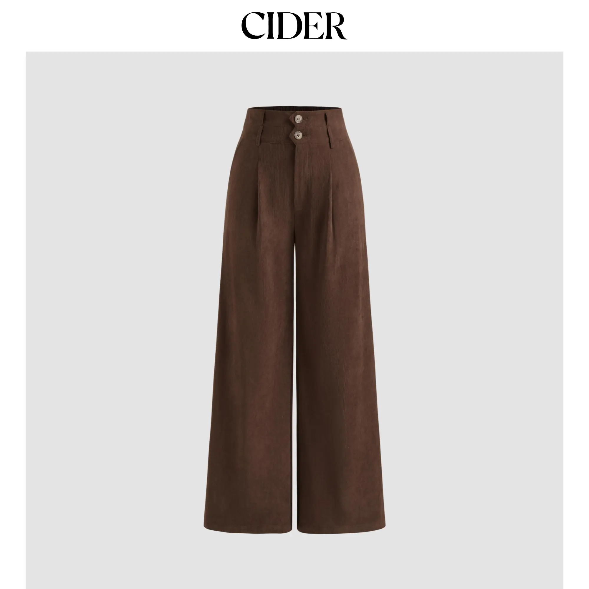 Cider [2 colors, size 0-10] Corduroy High Rise Solid Pleated Double Button Pocket Wide Leg Trousers