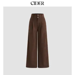 Cider [2 colors, size 0-10] Corduroy High Rise Solid Pleated Double Button Pocket Wide Leg Trousers