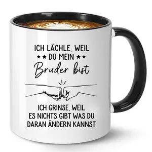 Funny German Coffee Mug “Ich lächle, weil du mein Bruder bist” – 11oz Ceramic Tea Cup, Humorous Gift for Brother from Sister, Great Birthday Gifts and Christmas Gift for Axel Hugo or Any Brother