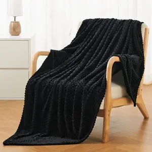 Textured Bubble Waffle Fleece Throw Blanket, Solid Soft Fluffy Plush, Thick Warm Cozy Bed Couch Cover, Lightweight Decorative Blanket