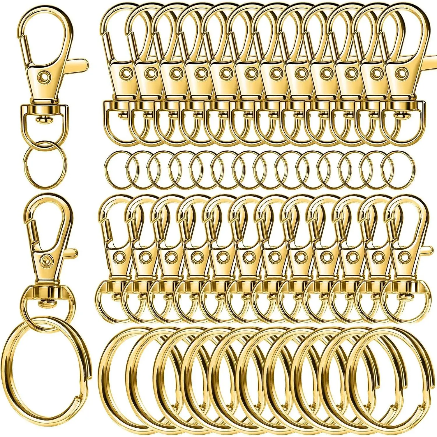 60 count Swivel Snap Hooks and Key Rings,  Clips and Key Chain Rings, Lobster Claw Clasps for Key Chains, , Crafts,