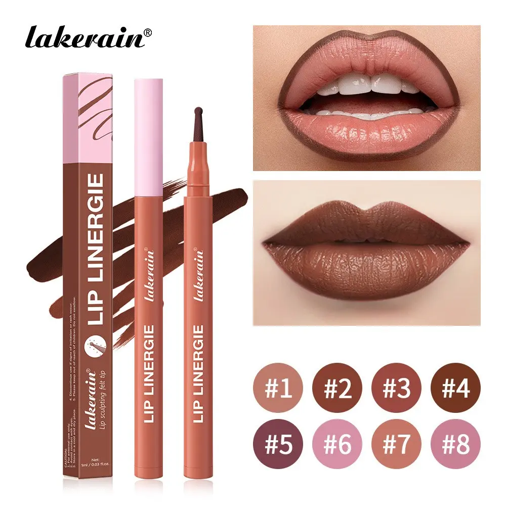 Lakerain Liquid Lip Liner Pen, 8 Nude Colors, Waterproof Long-Lasting, Precise Lip Shaping, Beginner-Friendly Makeup Tool