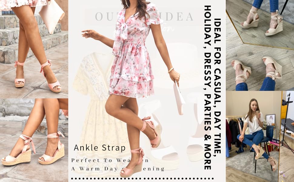Fashare Womens Espadrilles Wedges Sandals Heels Open Toe Tie Lace Up Platform Ankle Strap Summer Dress Shoes