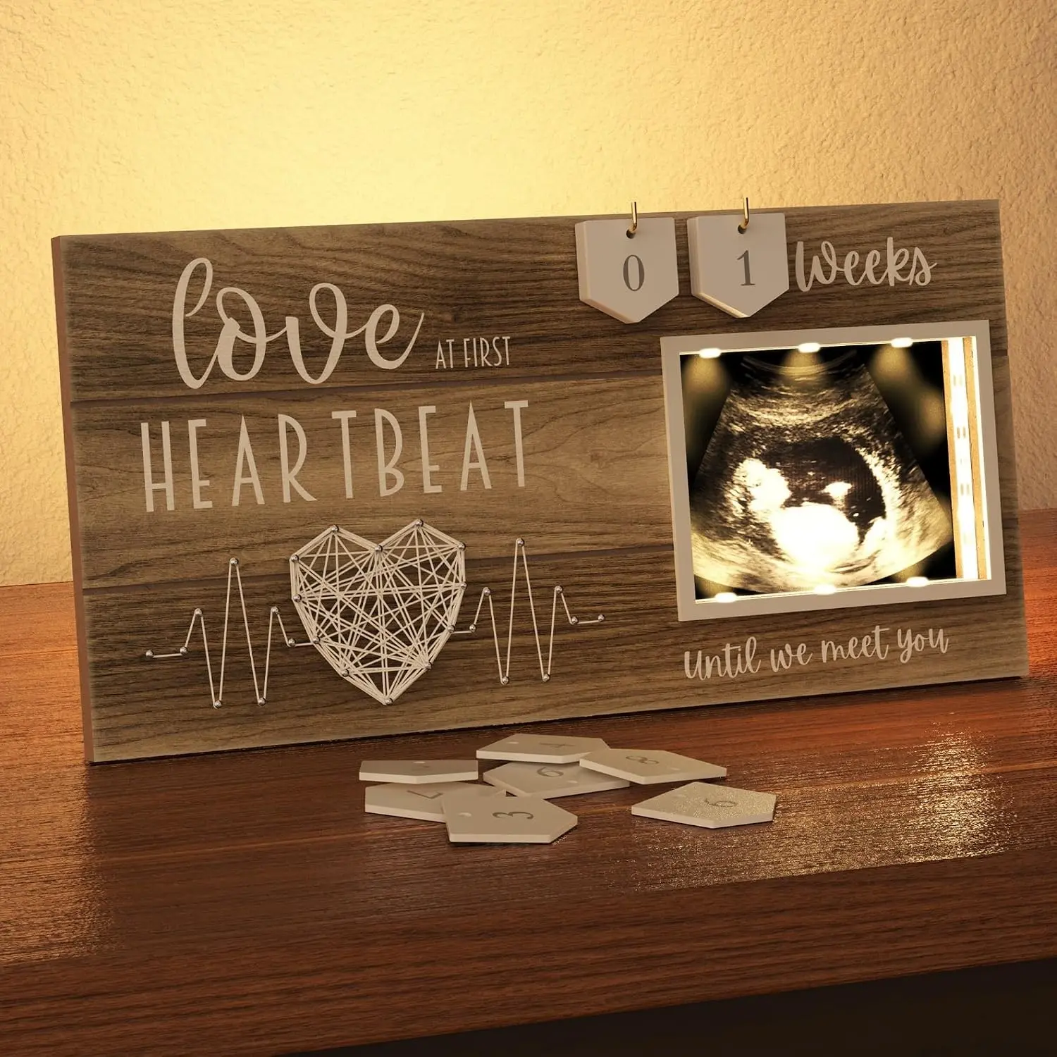 Baby Sonogram Picture Frame with Soft LED Glow & Countdown Weeks Feature - 4"x3" Ultrasound Photo Keepsake for Pregnancy Announcements, Gender Reveal, Baby Shower & New Mom Gifts(Gift)