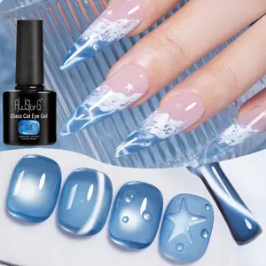 AWStorG 7.5ml Blue Water Light Cat Magnetic Gel Polish Jelly Glass Beads Effect Magnetic Semi Permanent Soak Off UV Gel Nail Supplies Manicure Nail Art Varnish