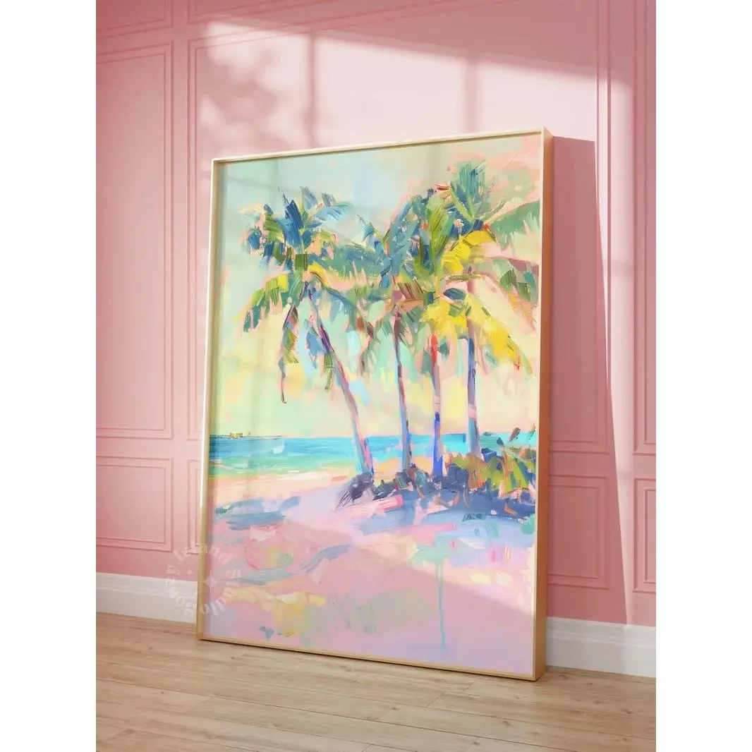 Tropical Beach Print: Coastal Palm Tree Sunset Wall Art (UNFRAMED)