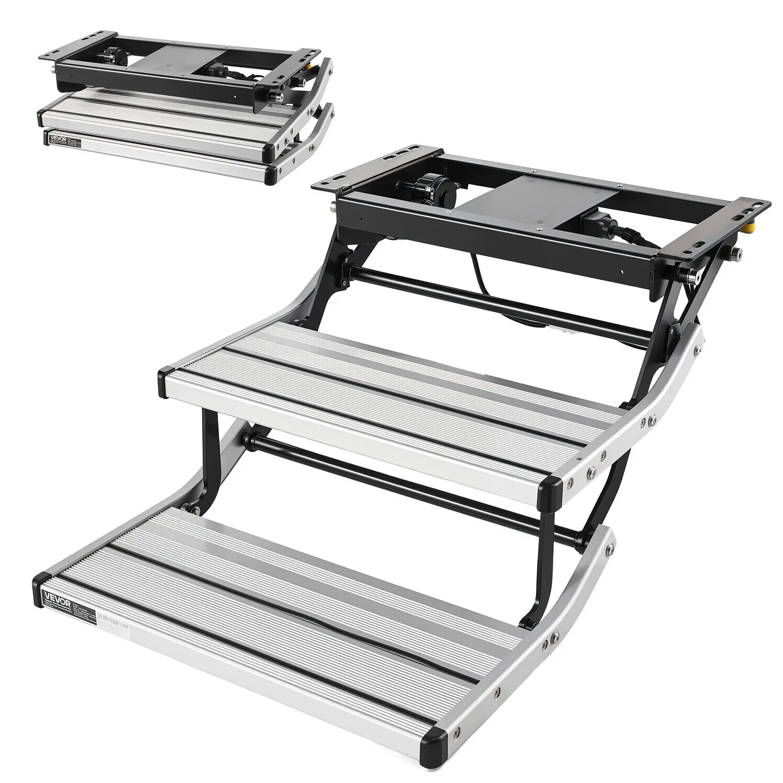 【DealsForYouDays】VEVOR RV Steps, 2-Step, 440 lbs Load Capacity, Electric Retractable RV Stairs, Telescopic Folding Aluminum Alloy Camper Steps, Steel Frame Non-Slip Entry Stair for Camper Van Motorhome Travel Trailer