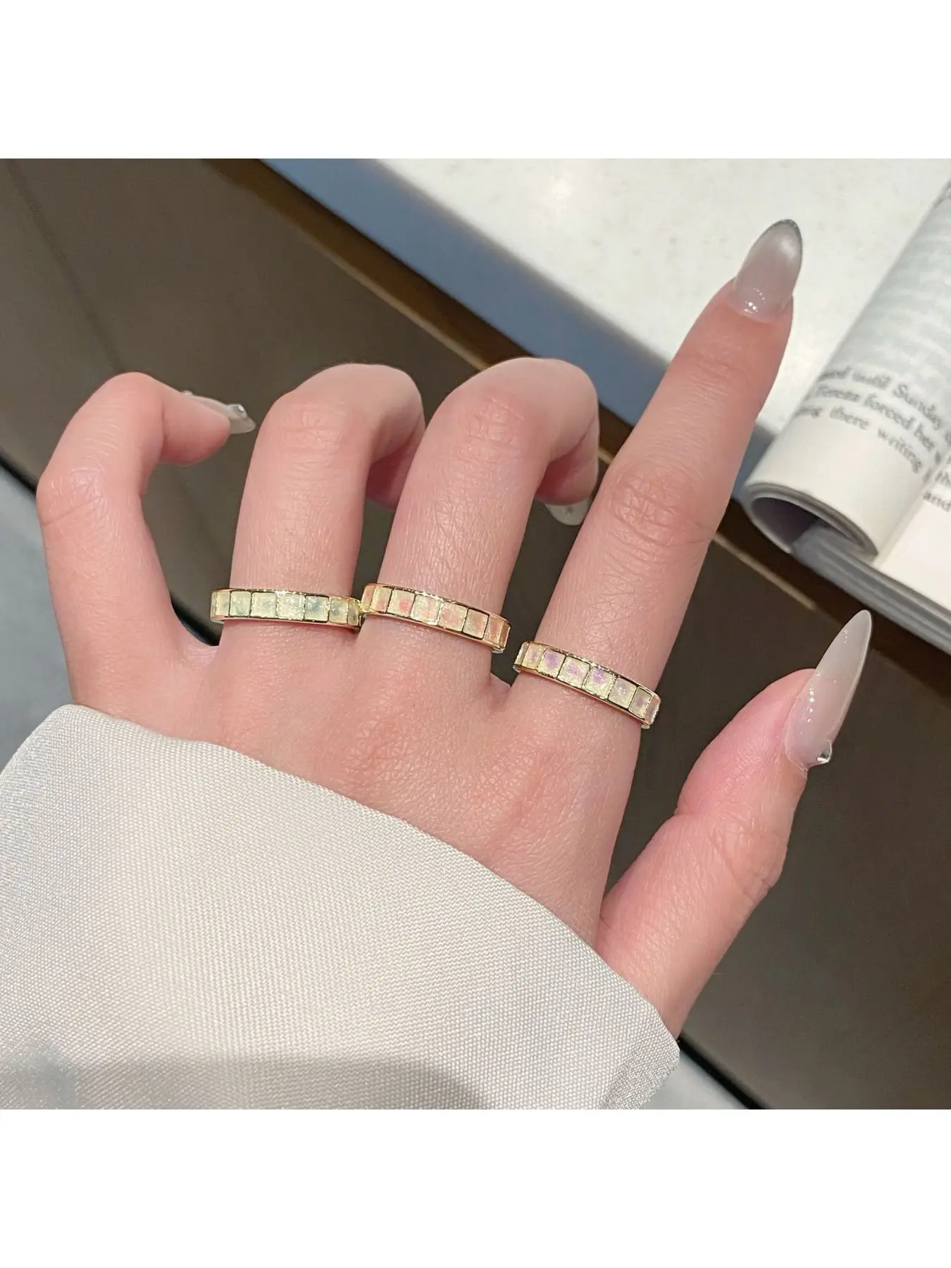 3 Pcs Dopamine Gradient Enamel Square Stackable Rings Set for Women, 14K Gold Plated Colorful Band Rings, Tarnish Resistant Dainty Trendy Jewelry for Daily Wear and Street Style