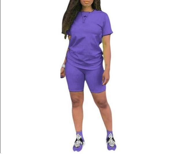 Biker Short Sets Women 2 Piece Outfits Summer Short Sleeve Jogger Tracksuit Large size loose sportswear two-piece suit