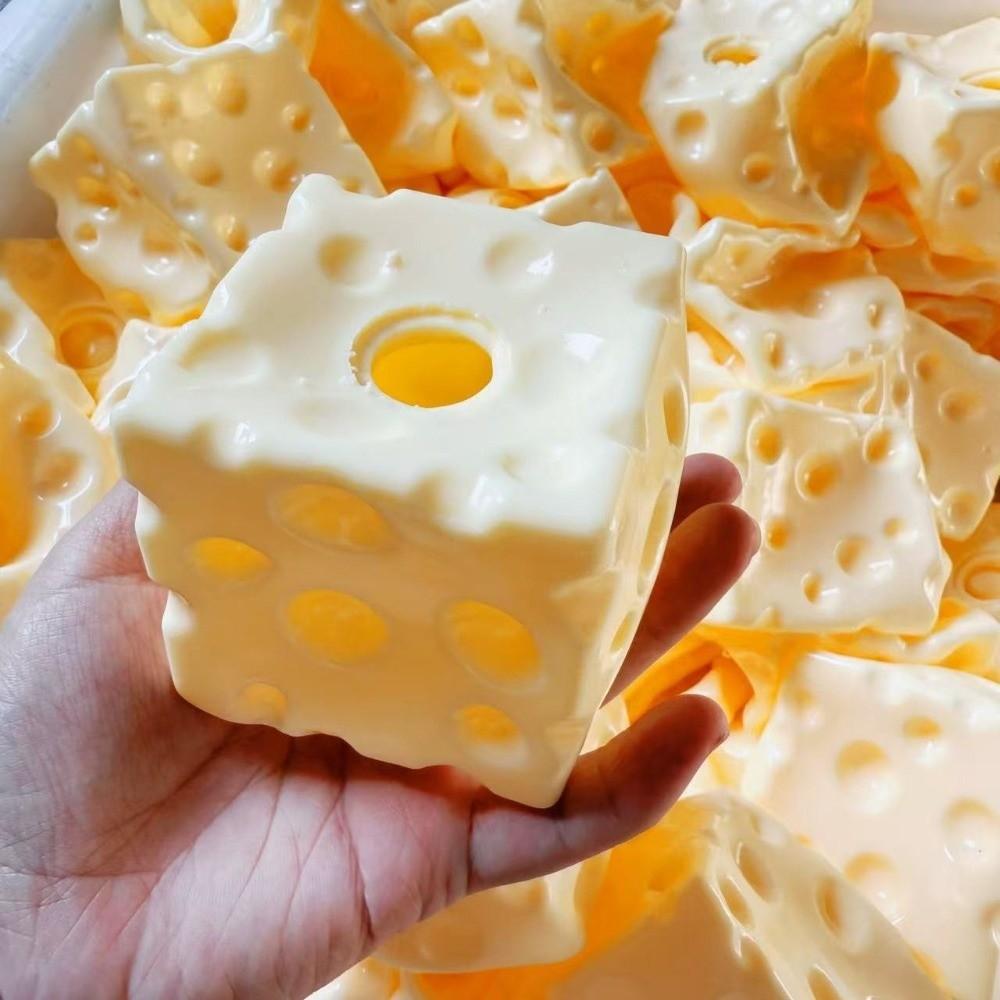 Shapeable Jumbo Cheese Cube Stress Ball Non-Bounce Anti-Stress Cheese Squeeze Fidget Toy Squishy Texture ASMR Sensory Stress Toy