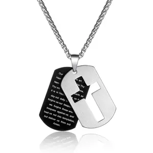 Dog Tag Cross Necklace Gifts for Boys Men, Stainless Steel Bible Verse Pendant Chain Christian Religious Jewelry Gifts
