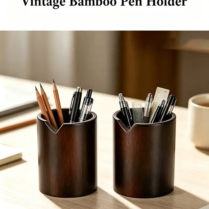 Wooden Pen Holder, Vintage Pencil Cup, Office Desk Organizer, Storage Box for Pens, Pencils, Rulers, Markers, School Supplies