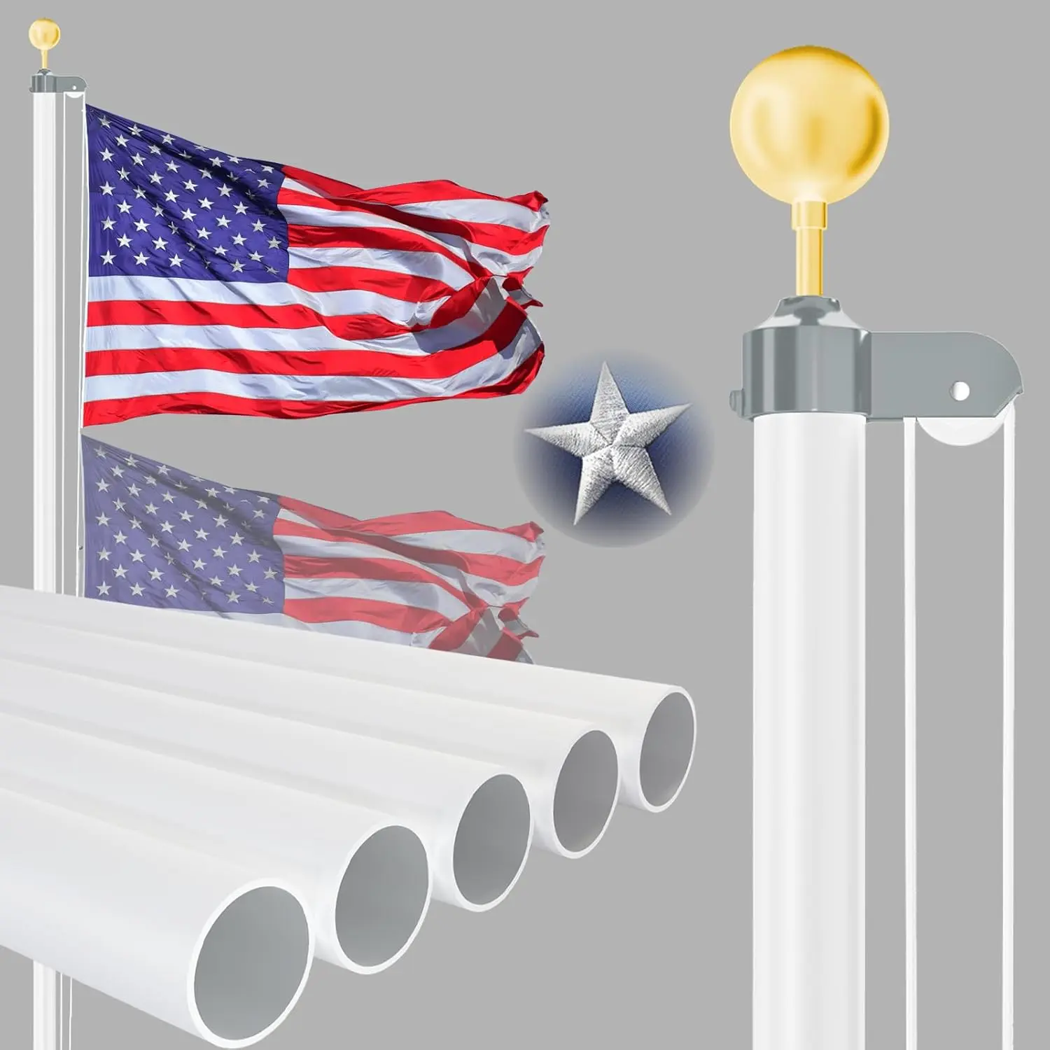 25FT Heavy Duty Flag Pole Kit, 13 Gauge Thick  with 3x5 Flag