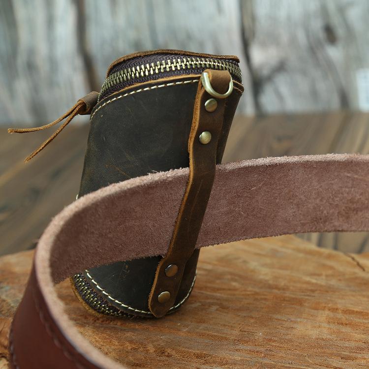 Men’s & Women’s Leather Key Bag, Retro Crazy Horse Leather Zipper Wallet for Car Keys, Card Holder, Stylish Key Organizer, Multi-purpose Keychain for Daily Use, Travel, Gifts