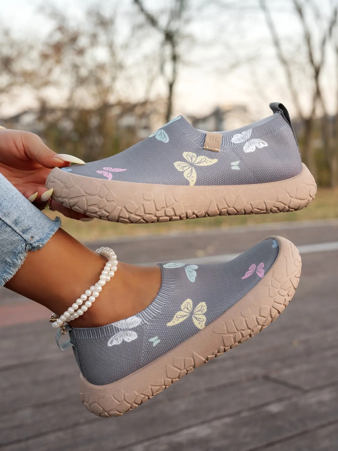 Rainbow Stripe Mesh Hollow Out Lazy Walker Shoes, Breathable Casual Shoes for Daily and Outdoor Use, Fashion All-Season Footwear