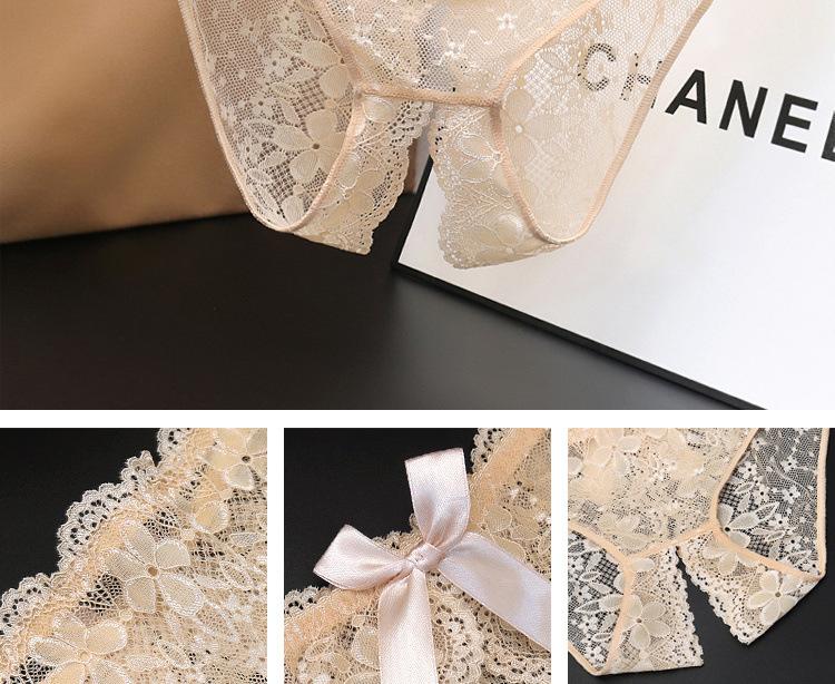 Women's Open Crotch Panties Low Waist Sexy Lace Transparent No-Remove Plus Size Briefs