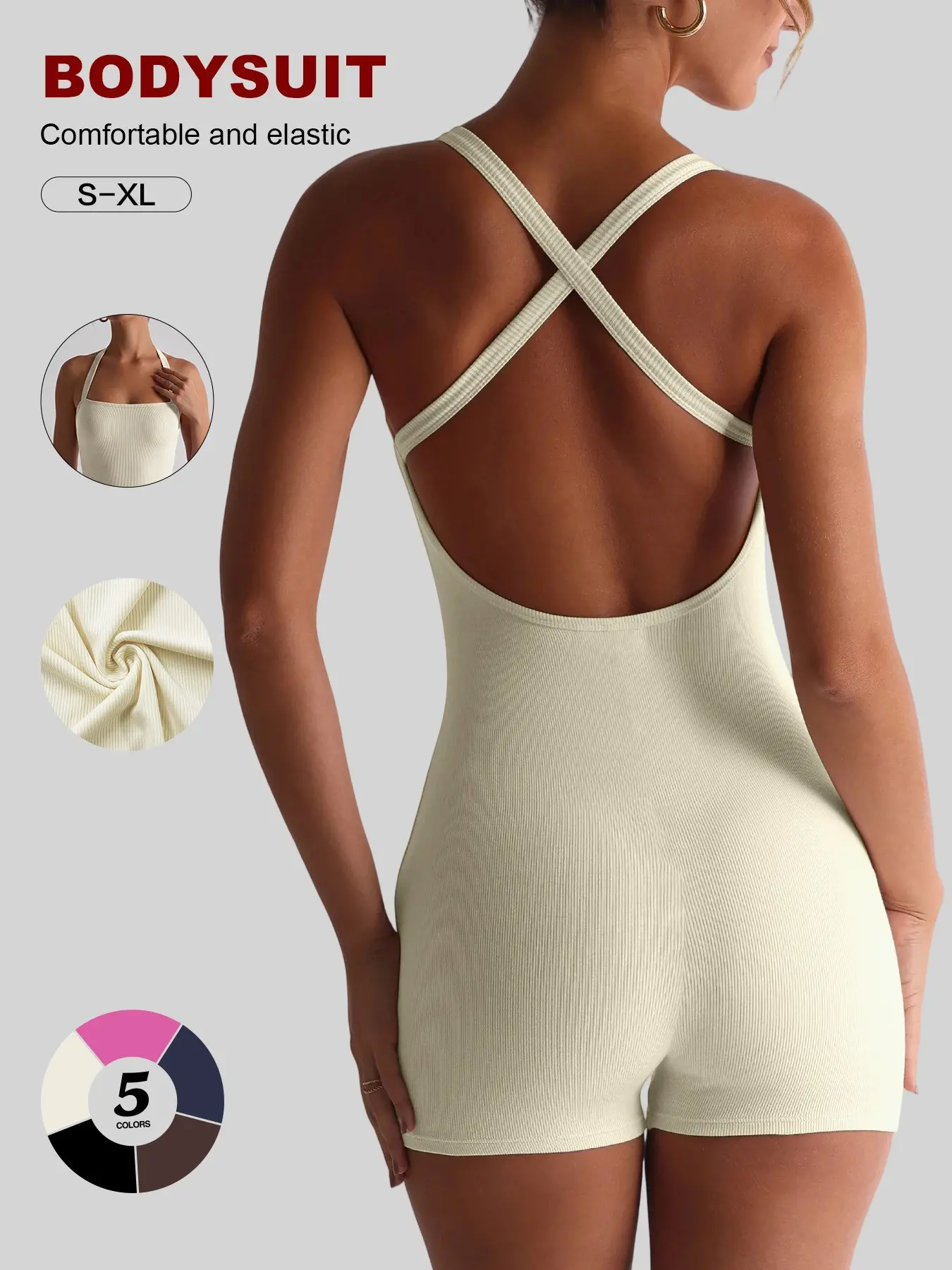Sexy Backless Workout Romper, Backless Sports Romper, Ribbed Cross Back Yoga Unitard, Unitard Fitness Gym, High Stretch Bodysuit Shorts, Comfortable Activewear for Women, Exercise Rompers, Sleeveless Suspender Romper, Sleeveless Workout Jumpsuit