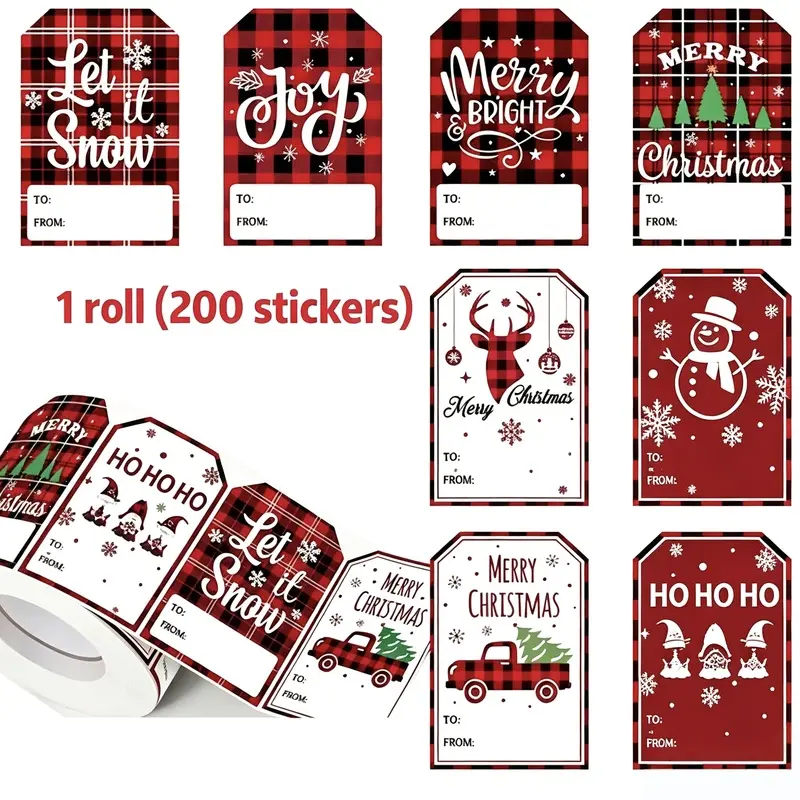 1 roll of holiday gift labels, 200 Christmas gift labels, craft supplies, self-adhesive labels for packaging, self-adhesive labels.