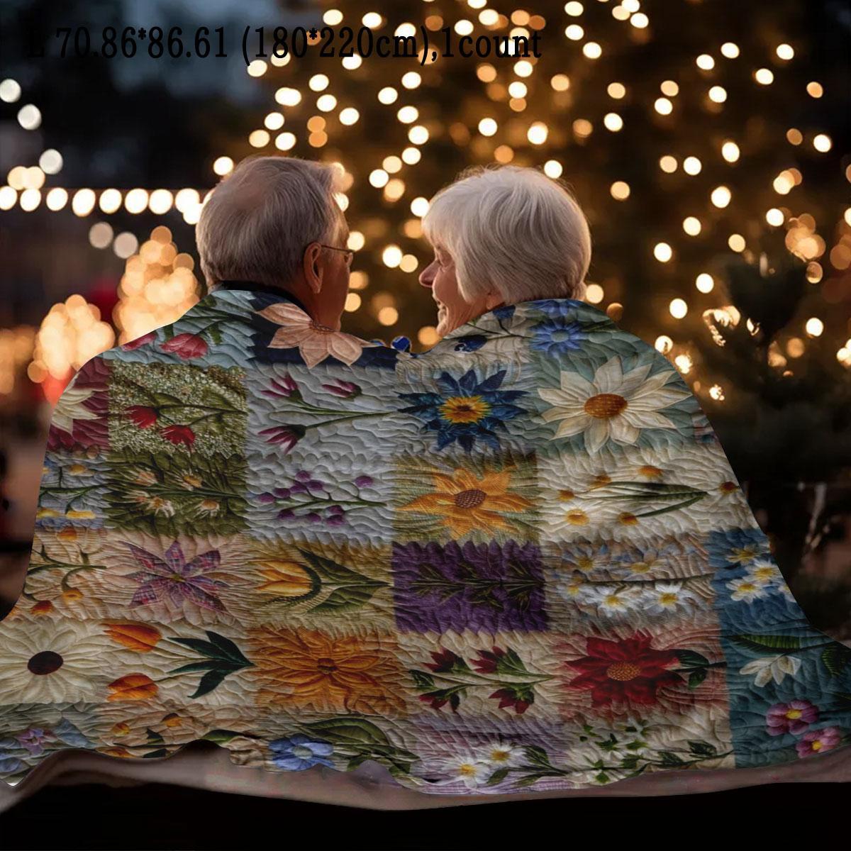 Floral Pattern Patchwork Quilted Throw Blanket, Floral Print Blanket, Soft Comfortable Warm Napping Blanket, Soft Cozy Blanket, Cool Bedroom Bedding Blankets for Home Office Travel Dormitory