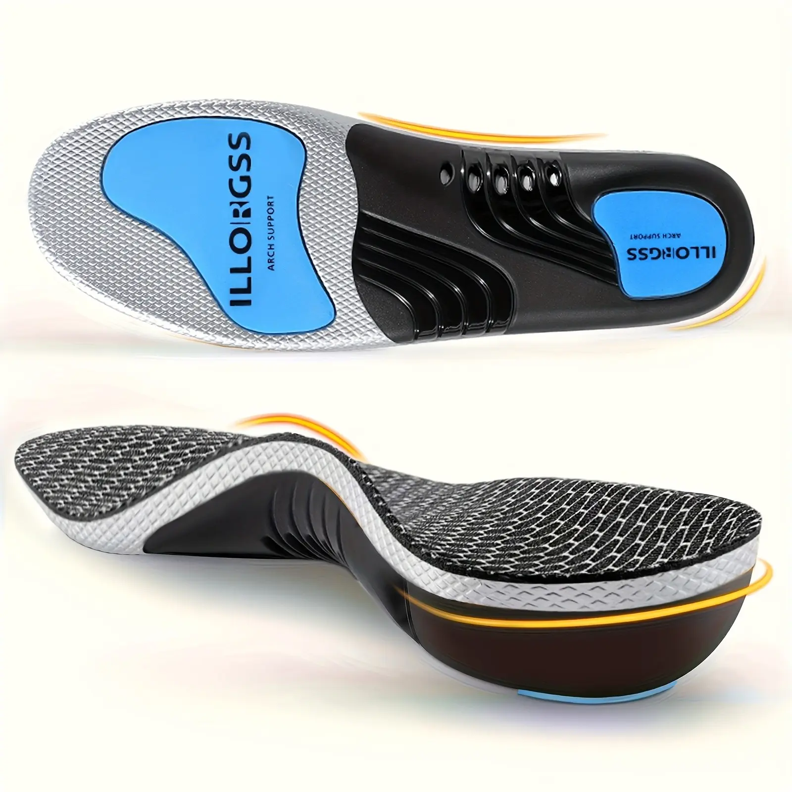 Unisex Arch Support Insoles, Shock Absorbing Insoles, Thick Shock Absorption Gel Pads, High Elasticity, Comfortable Breathable, for Running, Fitness, Daily Wear